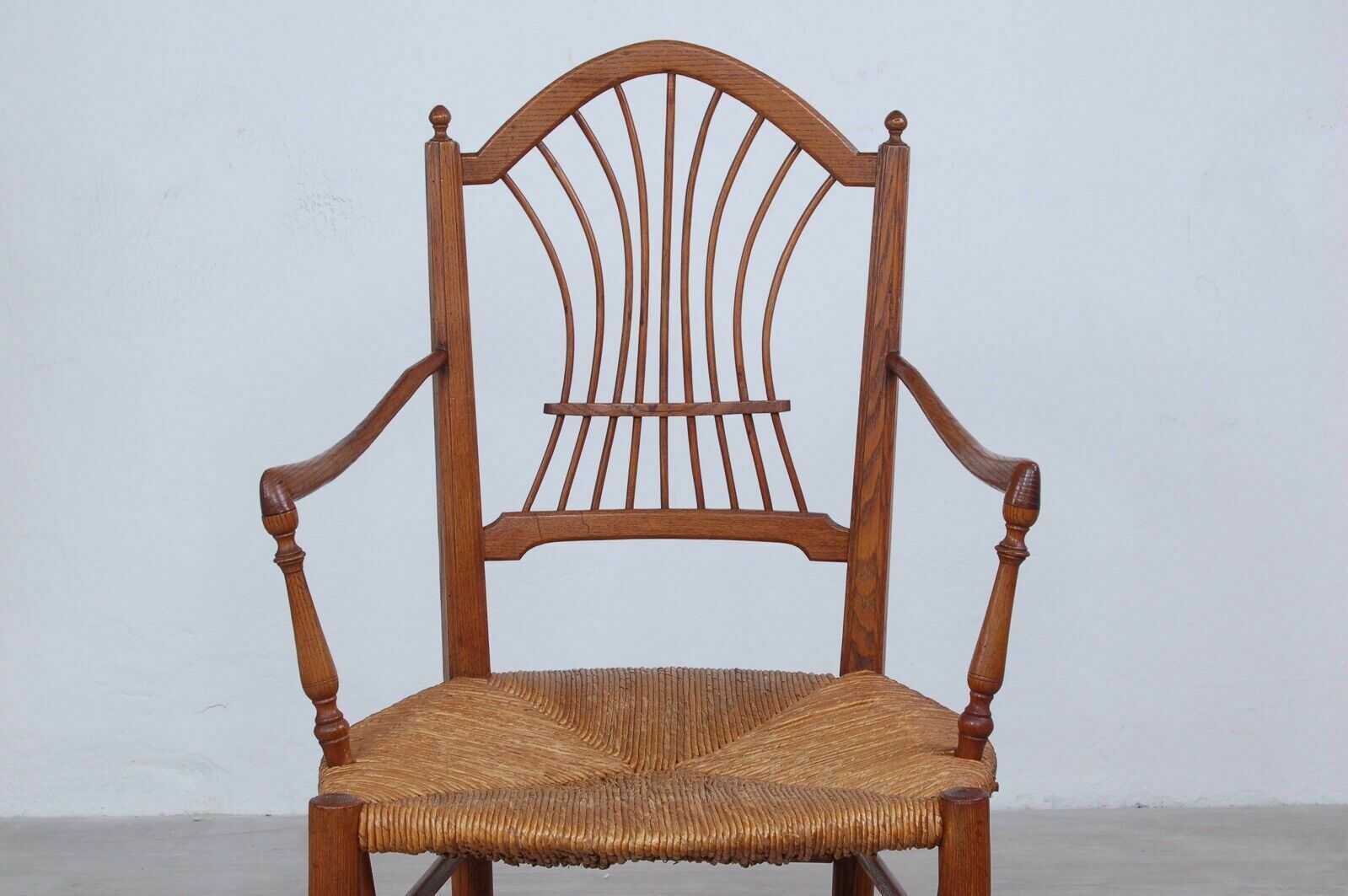 Antique Provençal Chair In Worked Oak, Straw Seat From The End Of The 19th Century, Armrests photo Furniture