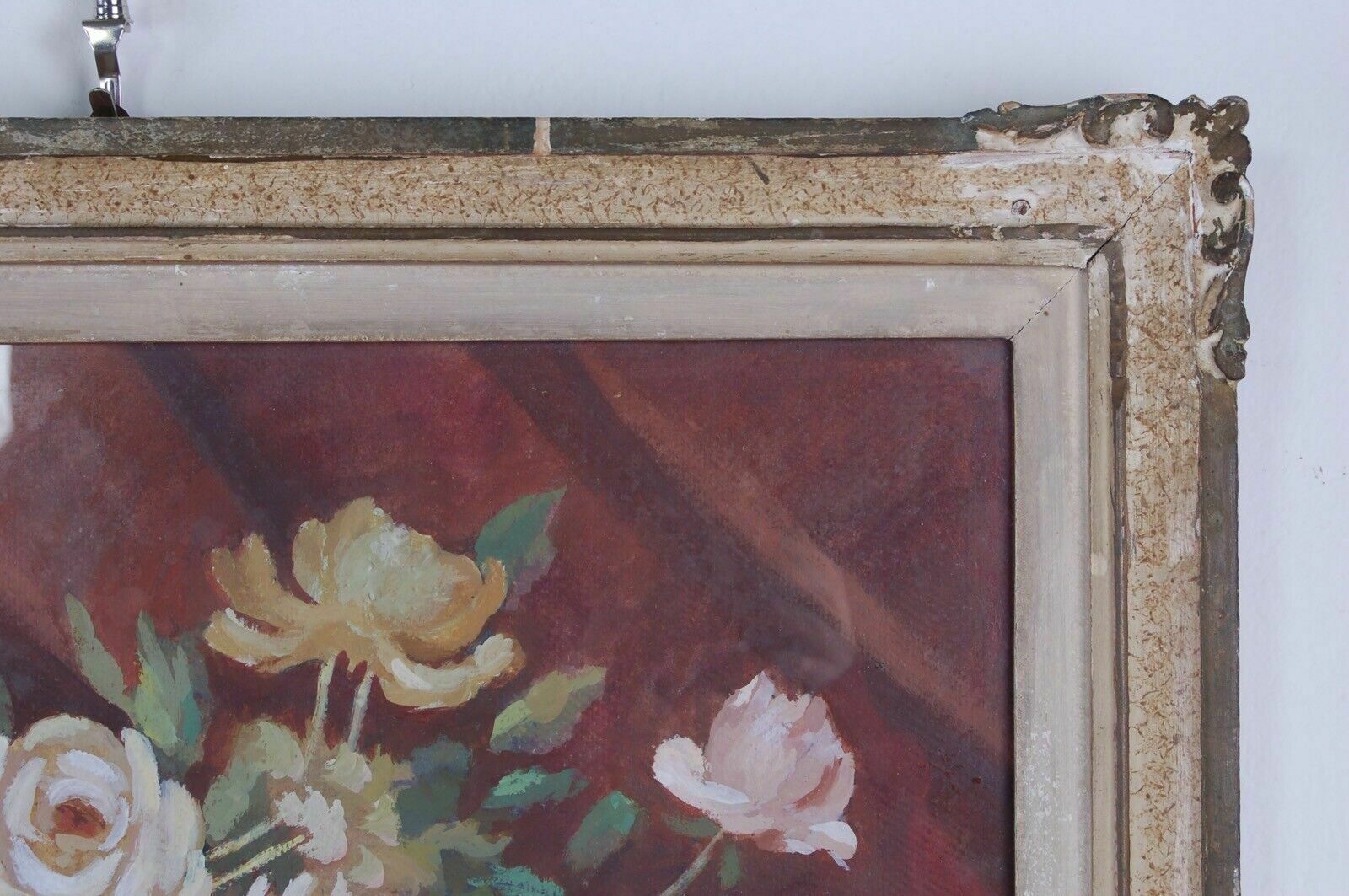 Oil Painting On Hardboard Ghisleni Still Life Vase Of Flowers With Frame photo for sale