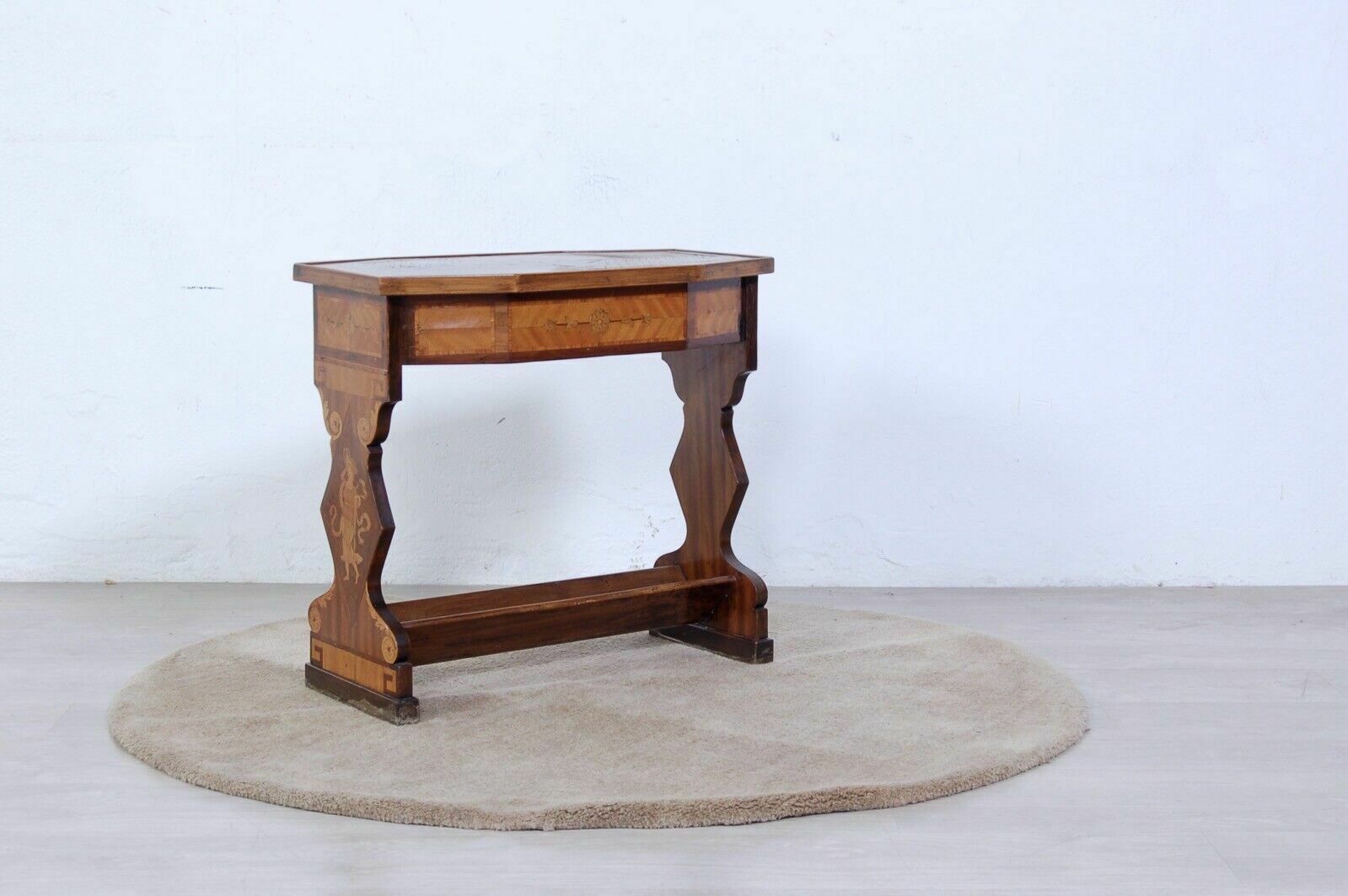 Antique Coffee Table From The Early 1900s. Coffee Table Inlaid With Beautiful Shapes In Briar