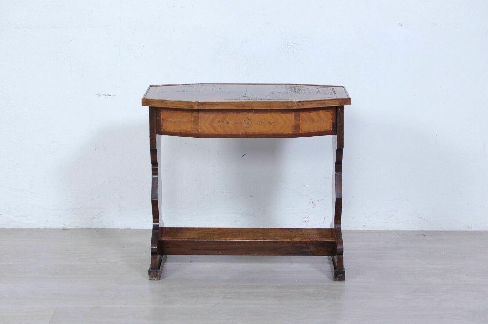 Antique Coffee Table From The Early 1900s. Coffee Table Inlaid With Beautiful Shapes In Briar photo for sale