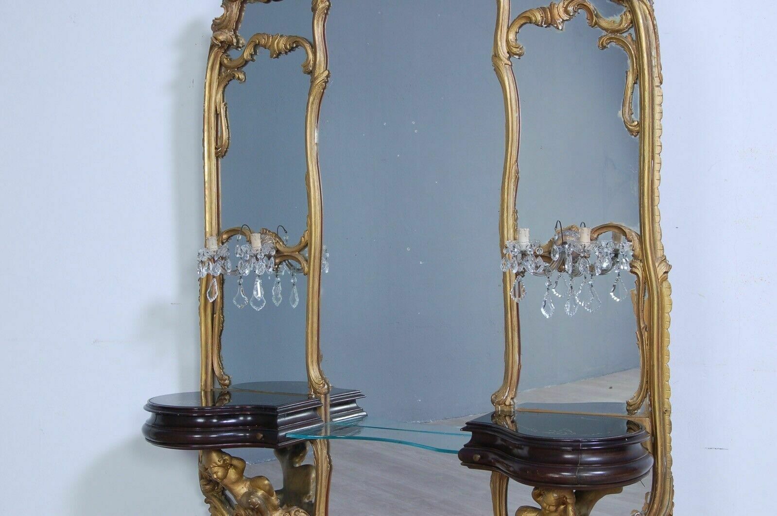 Baroque Dressing Table Suspended Console Large Mirror Gold Frame Applique Drops photo for sale