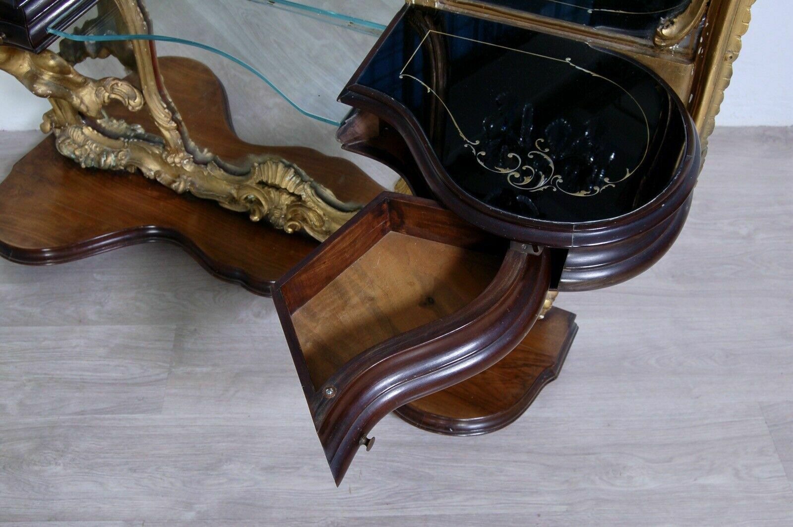 photo for sale Baroque Dressing Table Suspended Console Large Mirror Gold Frame Applique Drops