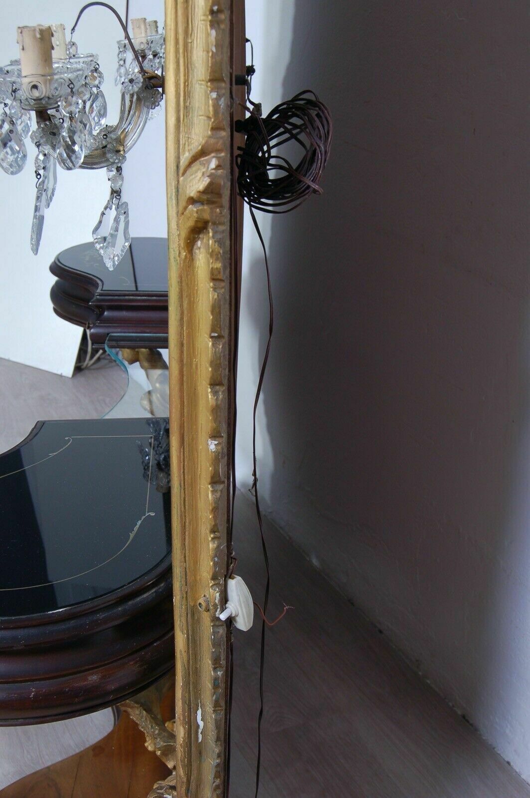 Furniture Baroque Dressing Table Suspended Console Large Mirror Gold Frame Applique Drops photo