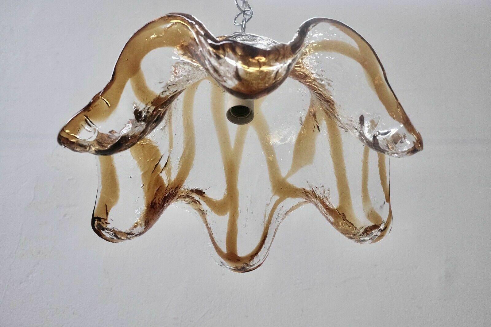 photo for sale Vintage Chandelier Design Lamp From The 70s Murano Glass Flower Mazzega Space Age