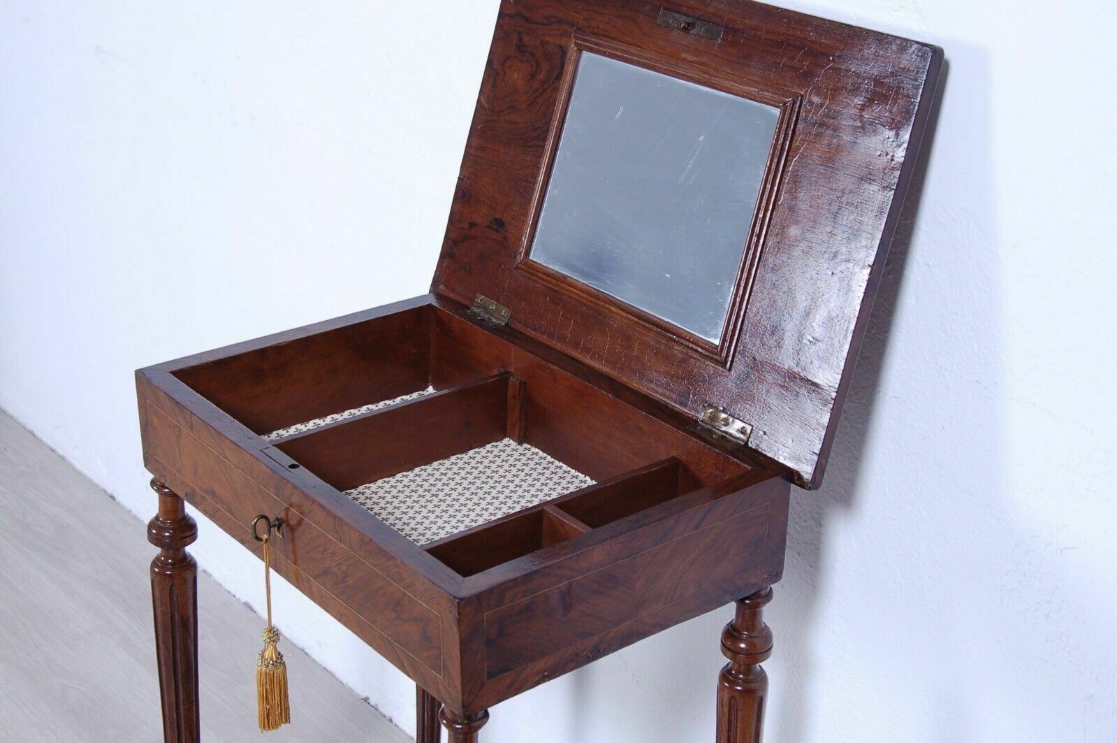 Antique French Briar Inlaid Wood Napoleon III 800 Work Table photo vintage