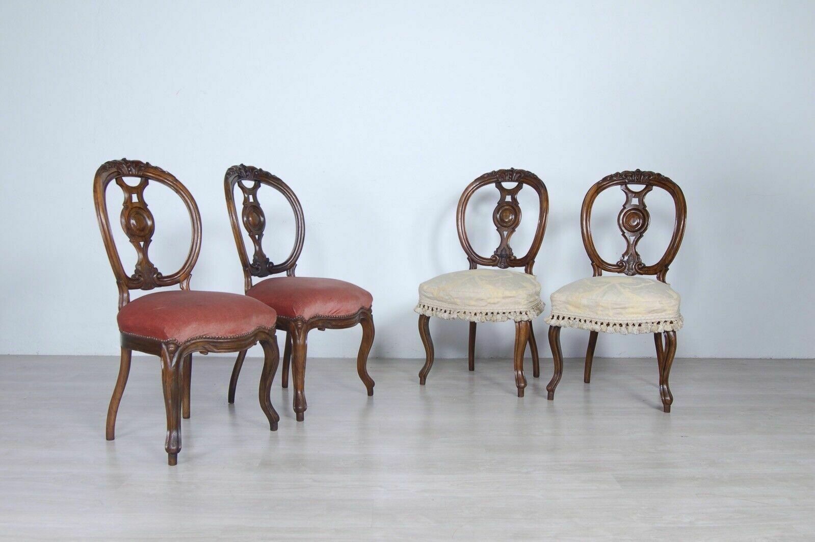 Luigi Filippo Chairs End 800 4 Seats Walnut Wood Velvet Seat And Chair Cover photo vinterior