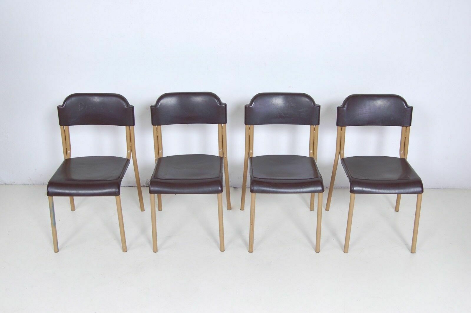 4 Vintage Kindergarten School Chairs In Iron And Plastic. Poles Mod. Dep. Seat 37cm. photo furniture