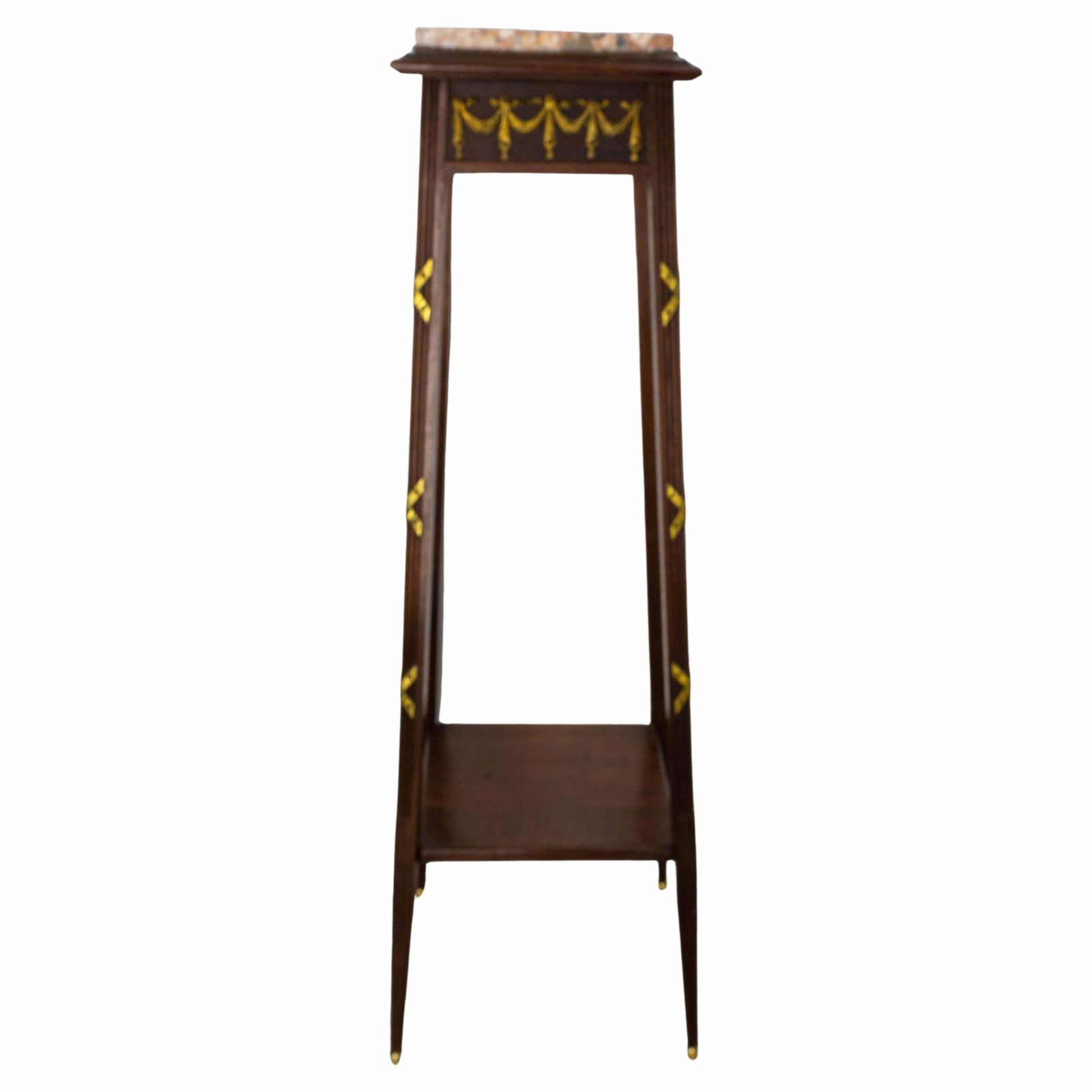 French 1900 Iroko, Marble & Brass Sellette Or Plant Holder Louis XVI St, C 1900 photo furniture