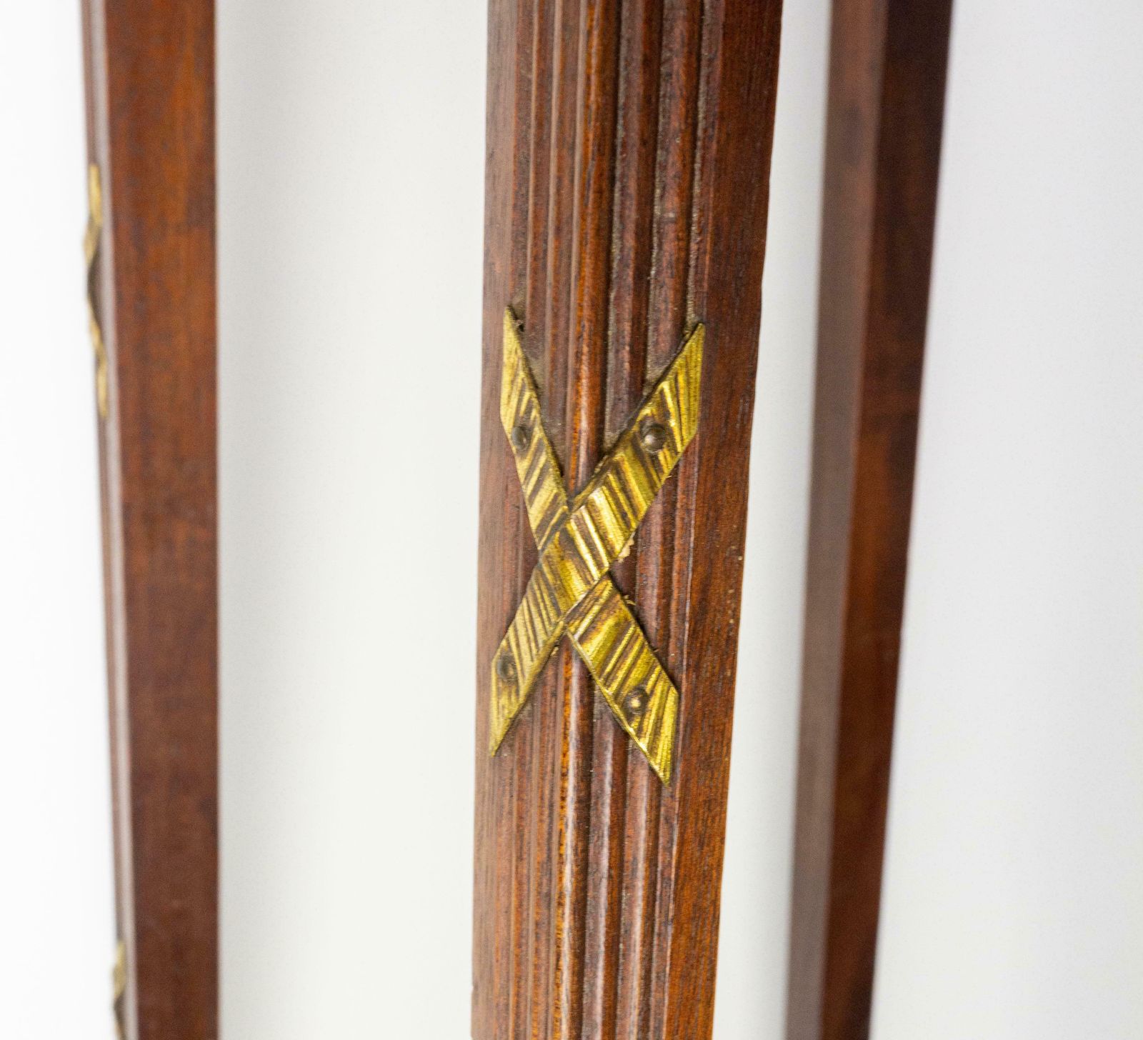 French 1900 Iroko, Marble & Brass Sellette Or Plant Holder Louis XVI St, C 1900 photo vintage