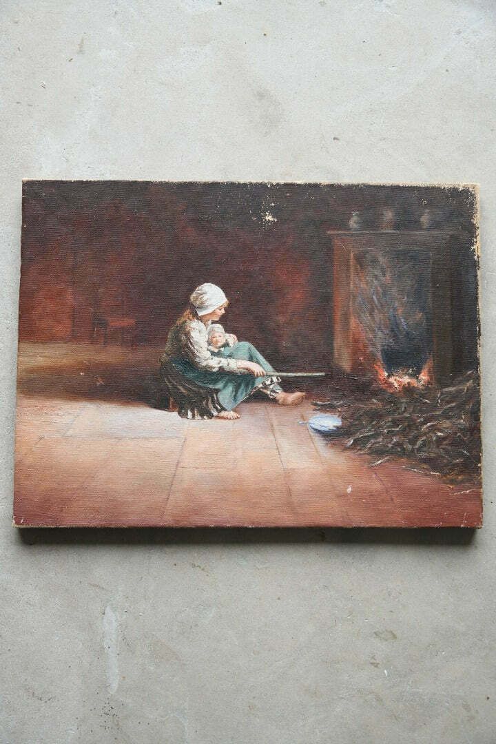 Child Minder Oil On Canvas, Early 20th Century