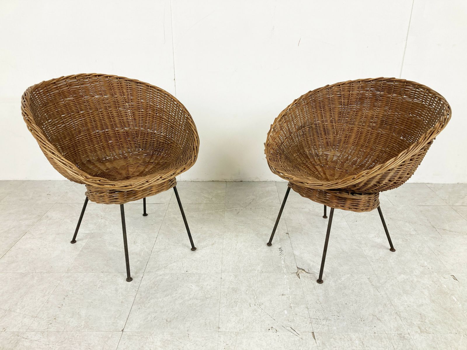 Vintage Italian Wicker Lounge Chairs, Set Of 2   1960s photo for sale