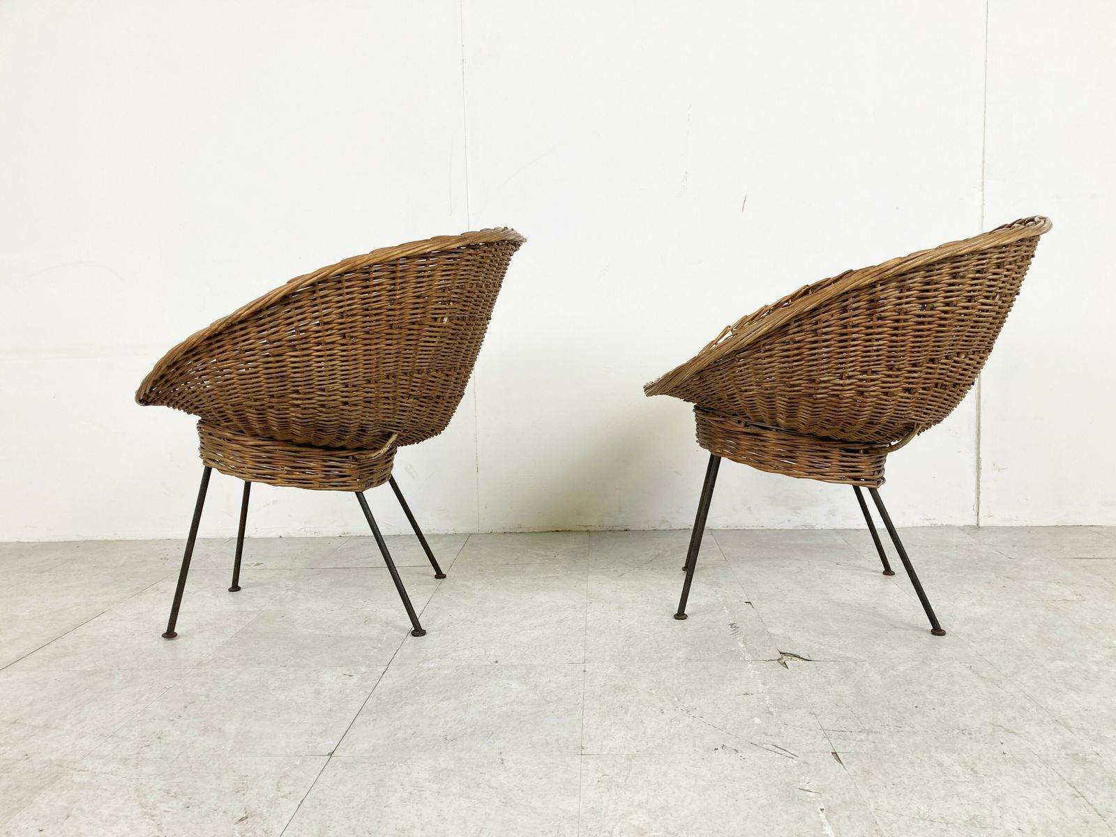 photo furniture Vintage Italian Wicker Lounge Chairs, Set Of 2   1960s