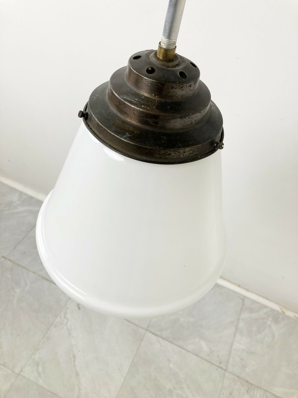 Antique Conical Opaline Pendant Lights  1930s photo 295.0