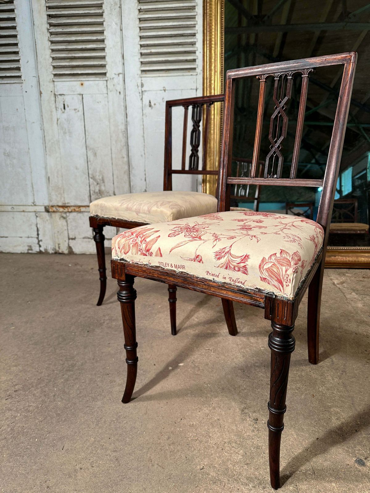 A Rare Pair Of Antique Regency Chippendale Rosewood Show/Side Chairs By Renowned Cabinet Makers Bertram & Sons Dean St Soho Featured In The Paris Exhi photo vintage