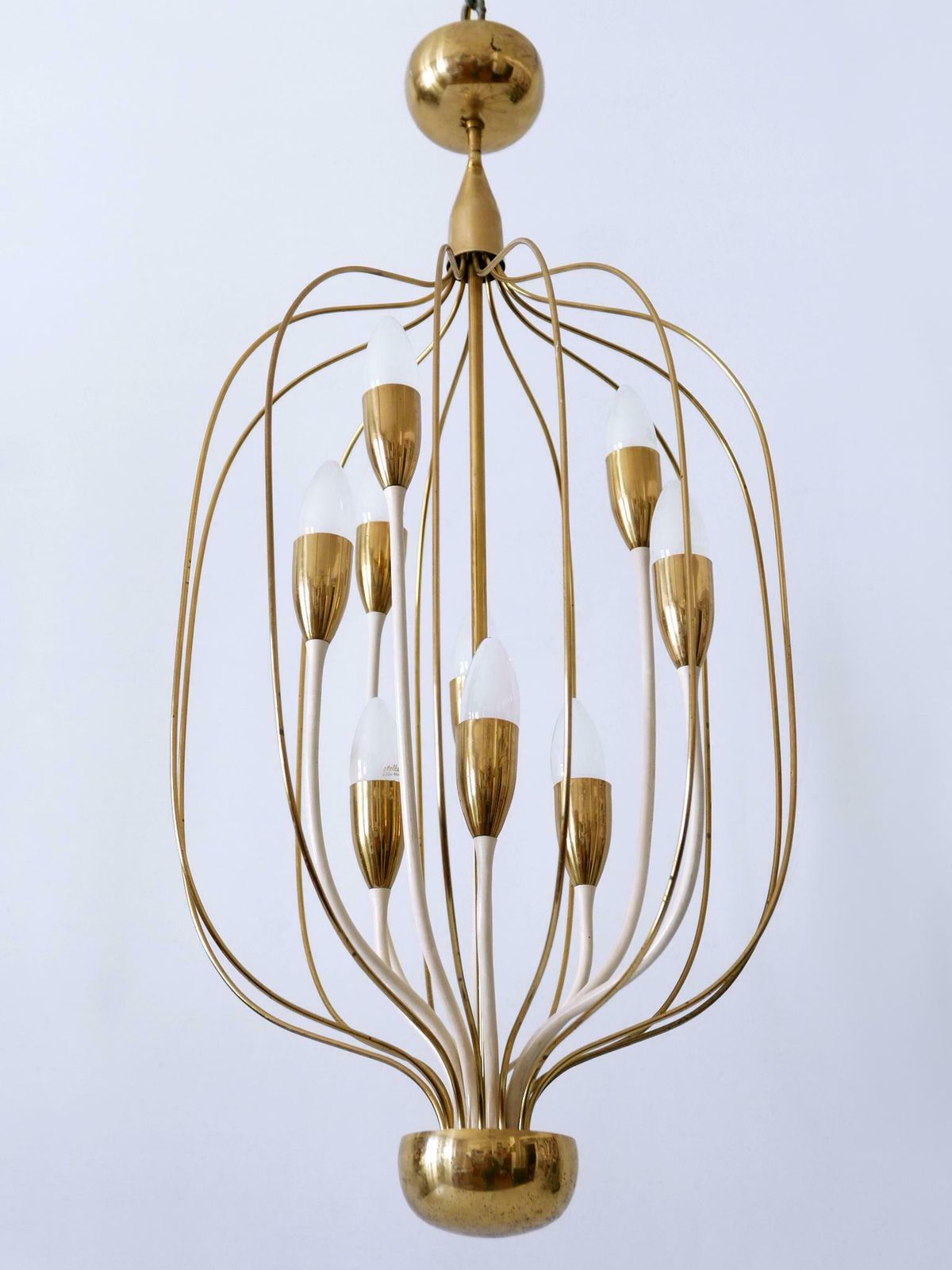 Exceptional Mid Century Modern Nine Flamed Chandelier Or Pendant Lamp 1950s photo vintage
