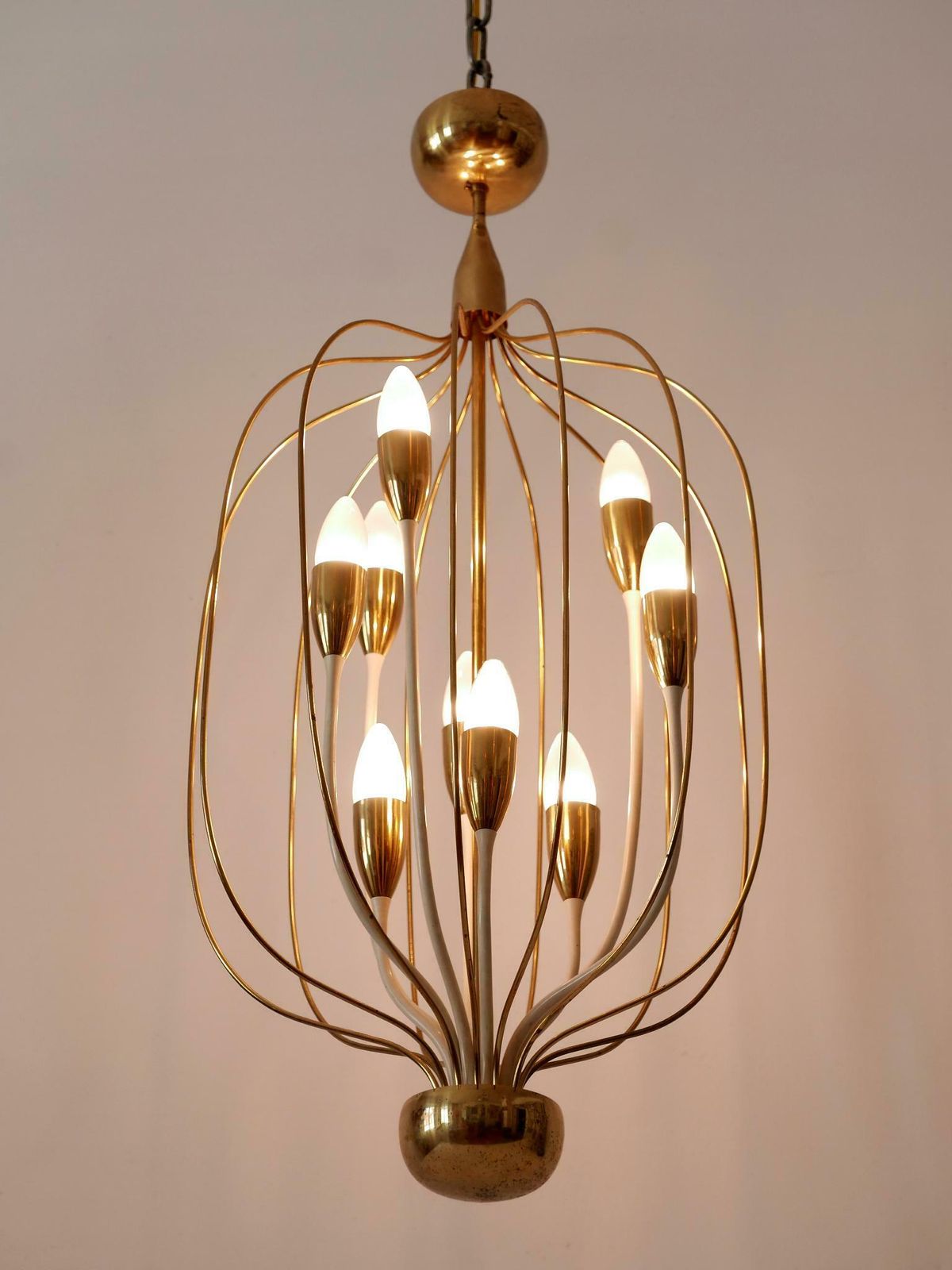 Lighting Exceptional Mid Century Modern Nine Flamed Chandelier Or Pendant Lamp 1950s photo