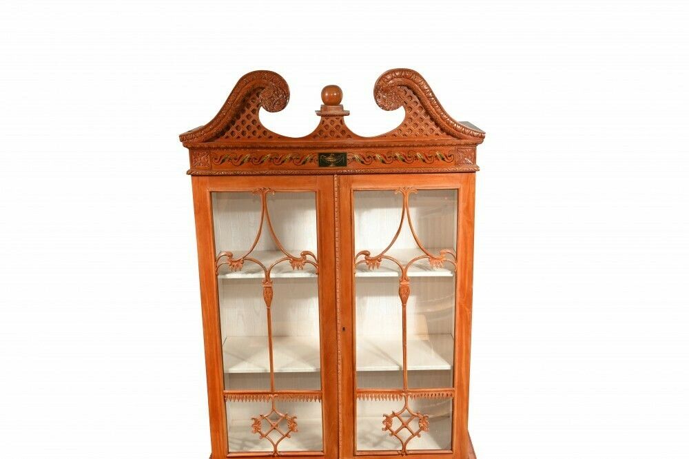 Pair Antique Display Cabinets  Chippendale Glass Fronted Bookcases Satinwood photo vinterior