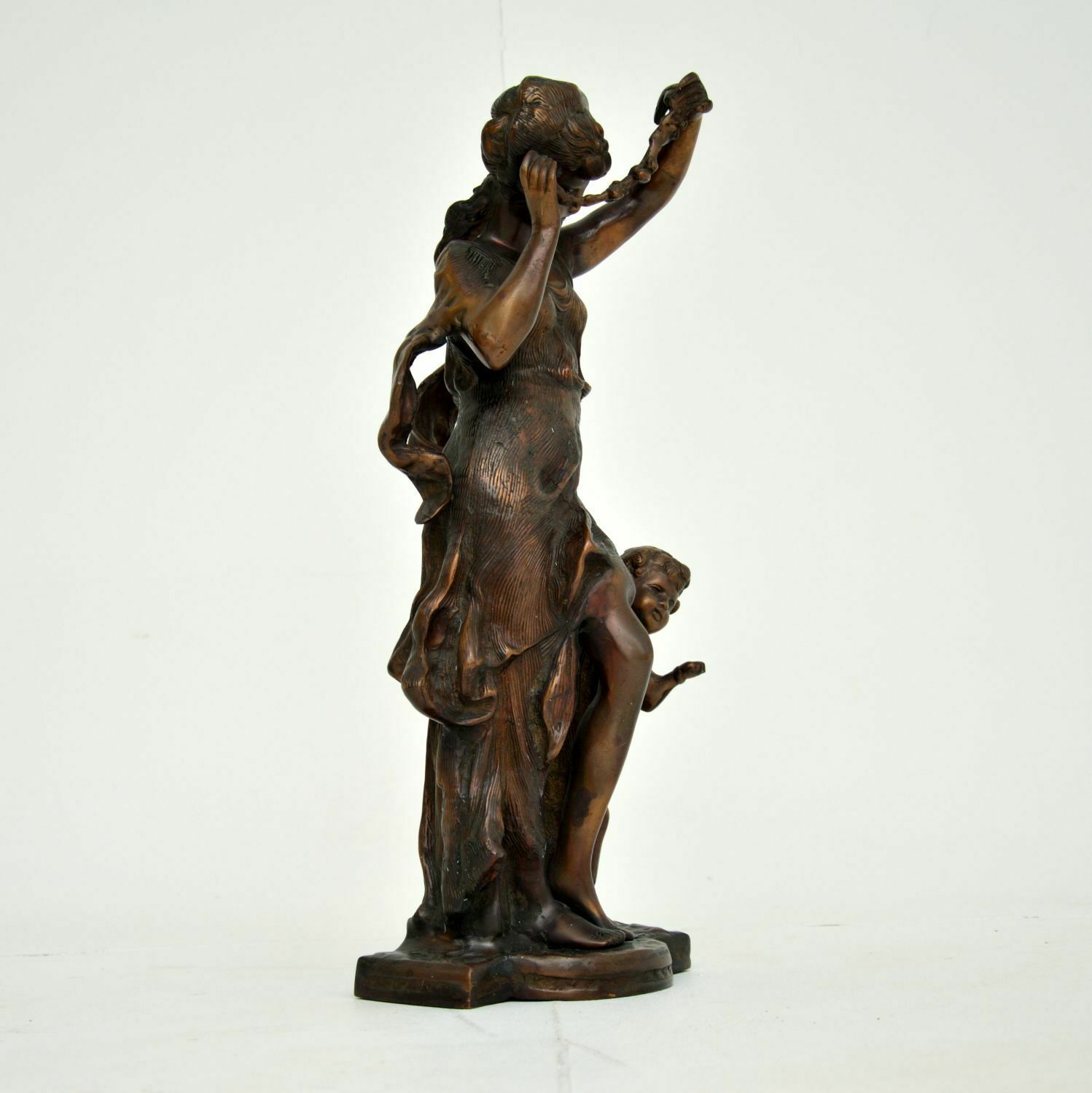 Antique Bronze Sculpture Of Woman And Child photo vintage