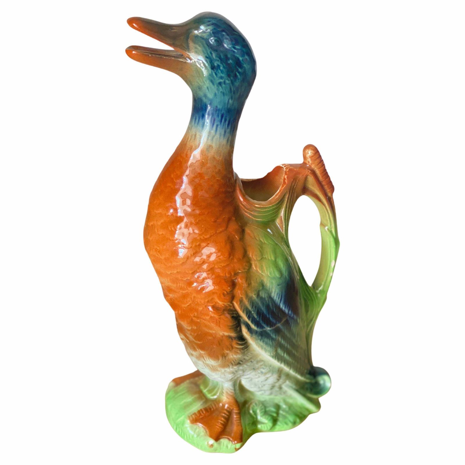 Majolica Duck Mallard Pitcher Keller And Guerin Saint Clement, Circa 1900 France