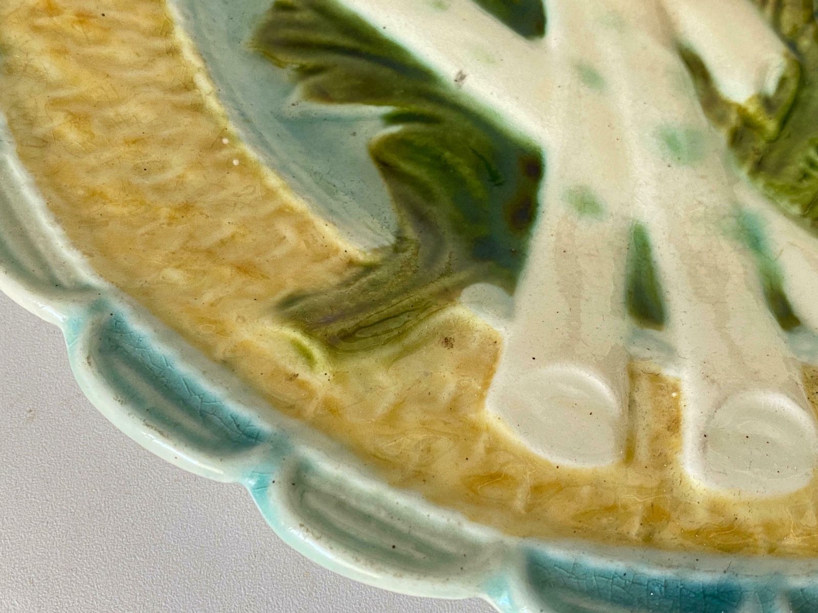 photo for sale Majolica Asparagus Plate Salins, Circa 1880 Set Of 2