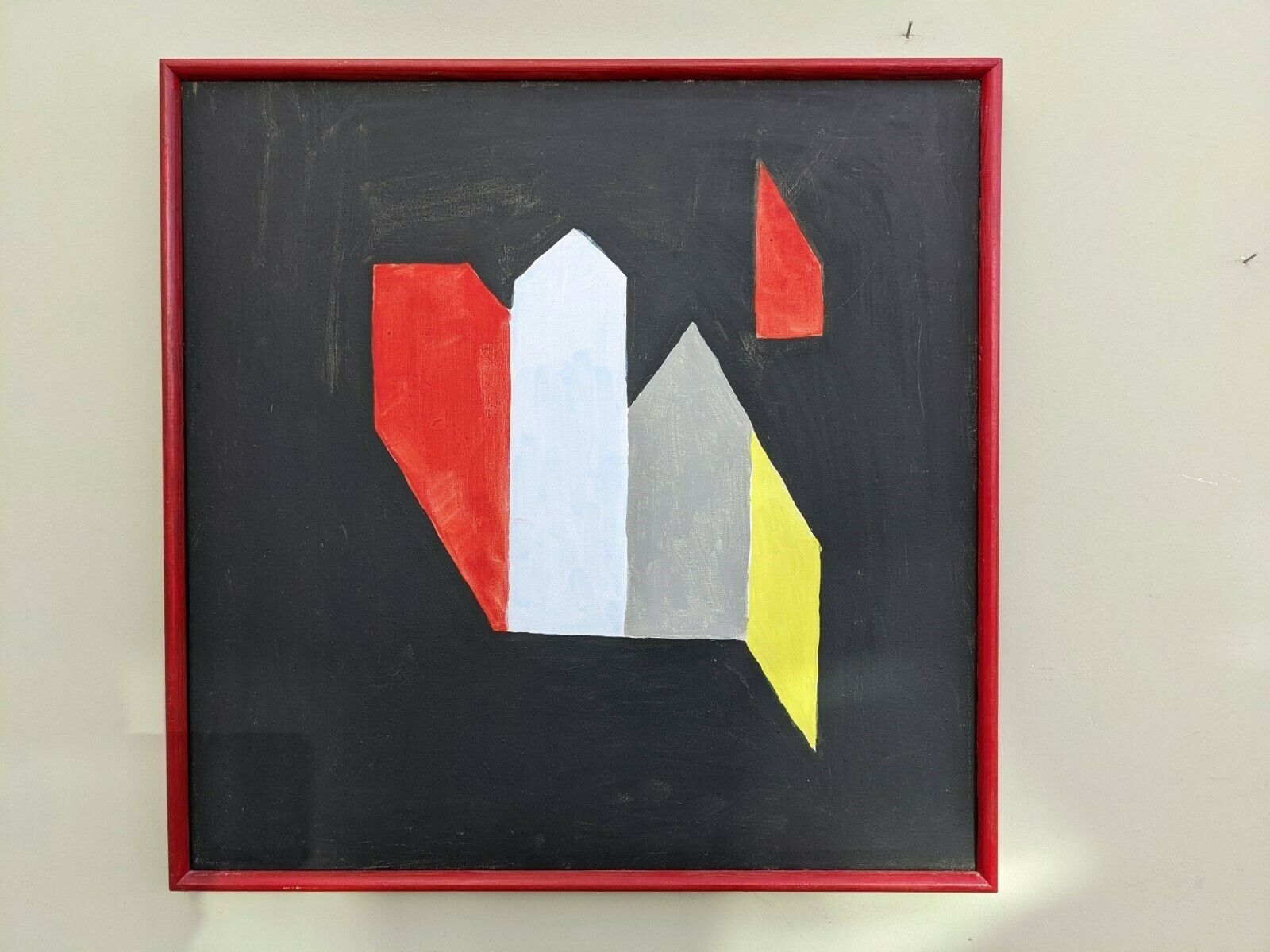 Vintage Framed Abstract Oil Painting In Black And Red, Dimension