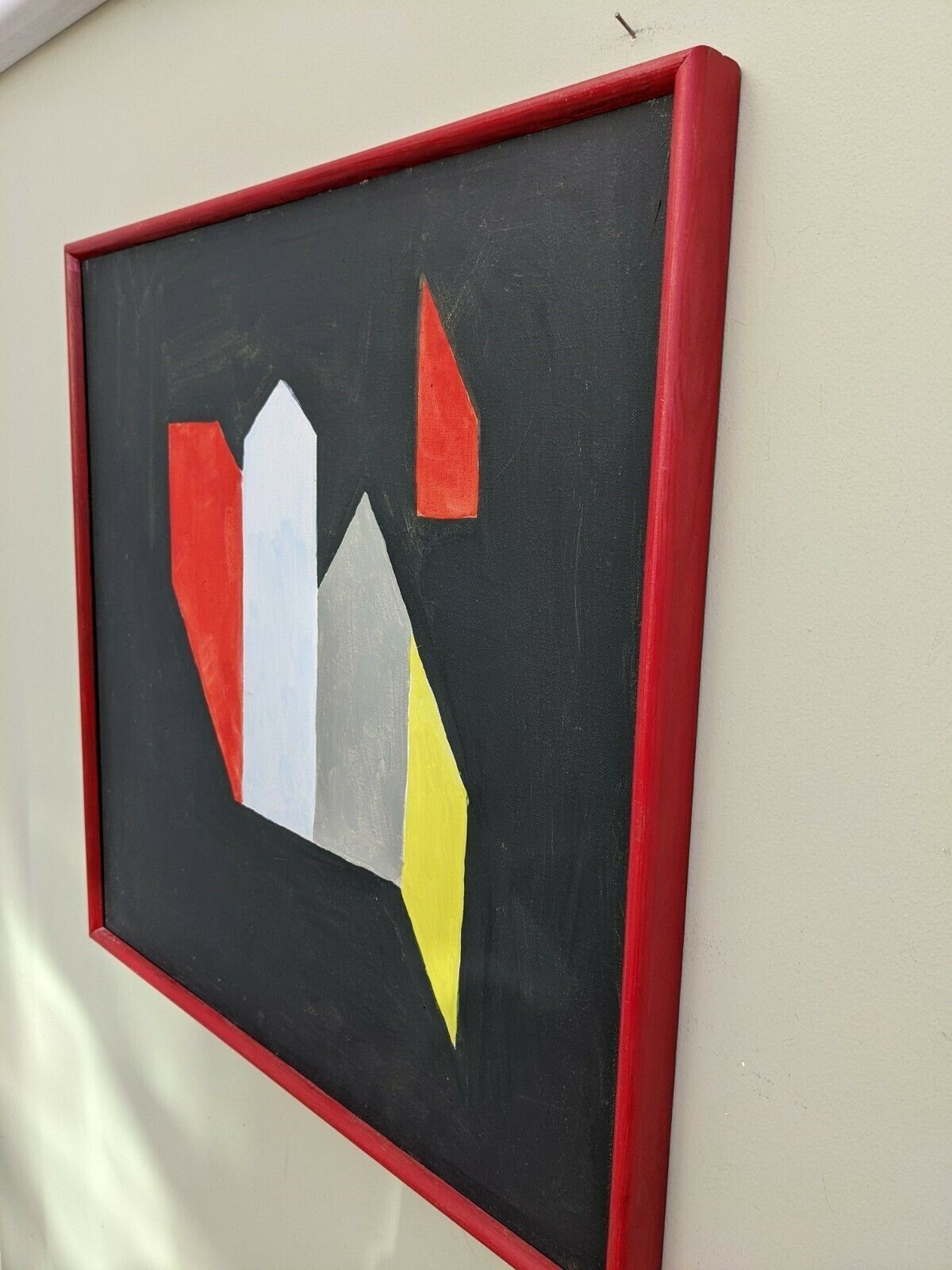 Vintage Framed Abstract Oil Painting In Black And Red, Dimension photo furniture