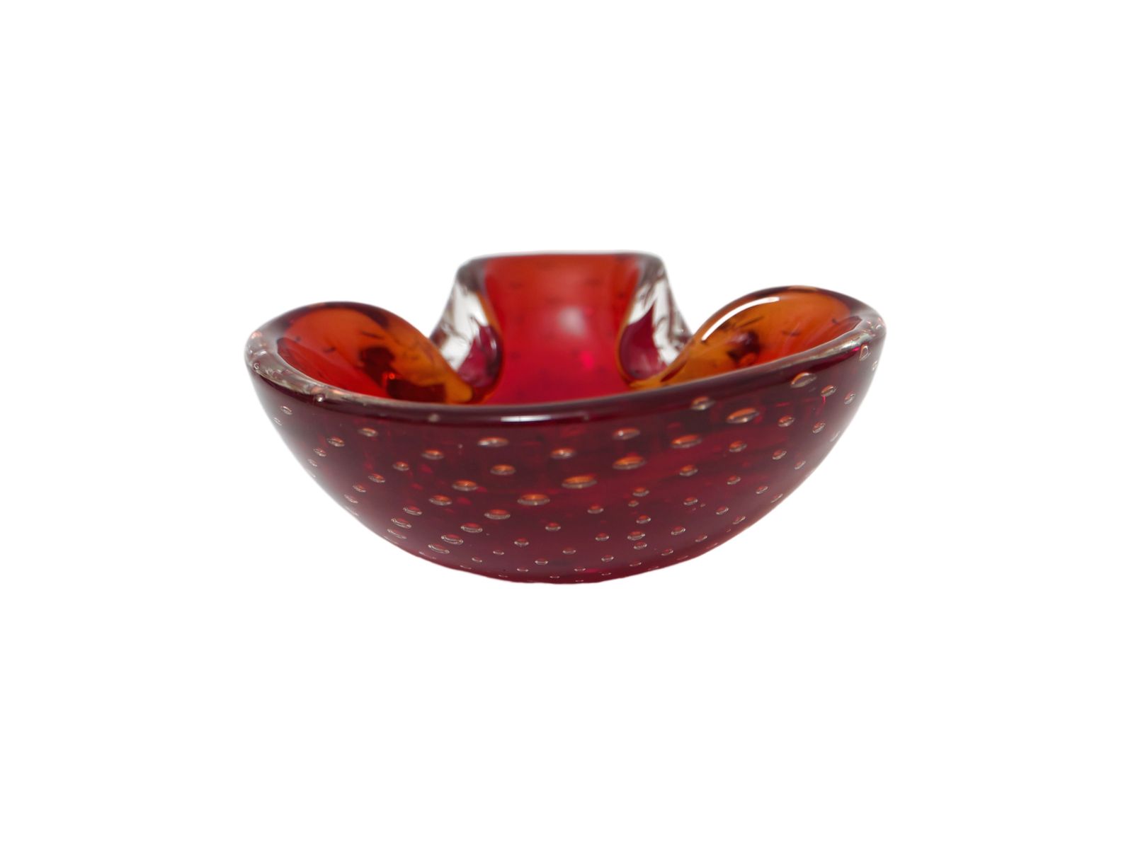 Murano Red Art Glass Controlled Bubble Ashtray/Dish, 1960's photo 45.0