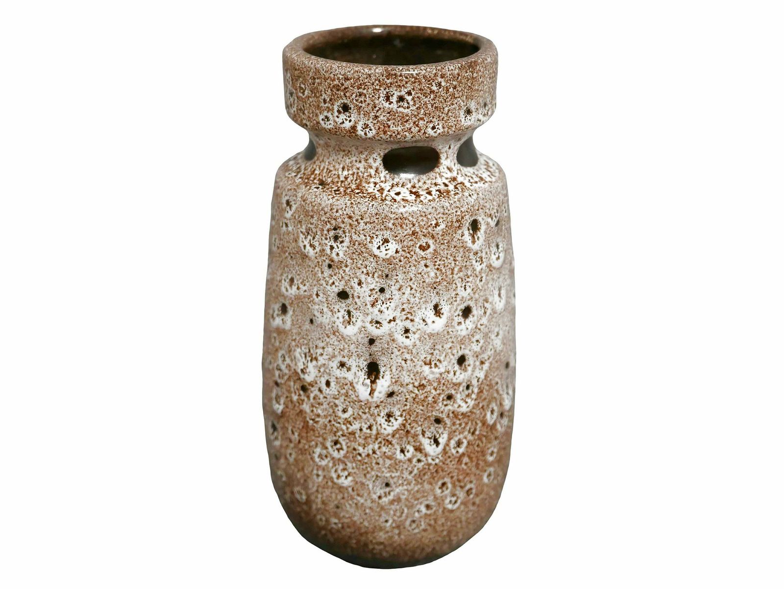 West German Fat Lava Vase, Brown And White, 1970’s