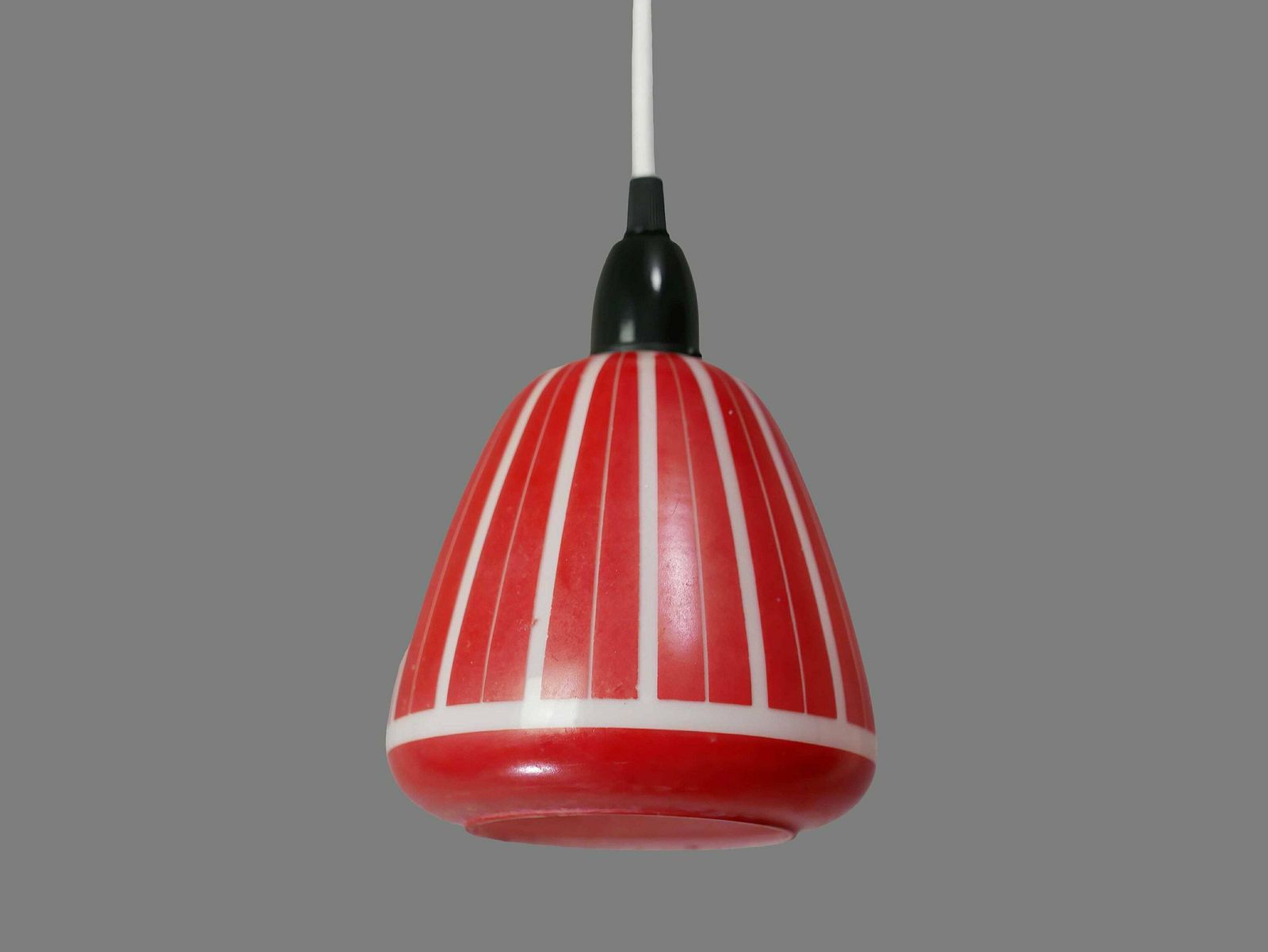 Glass Ceiling Pendant With White & Red Geometric Pattern, 1950s