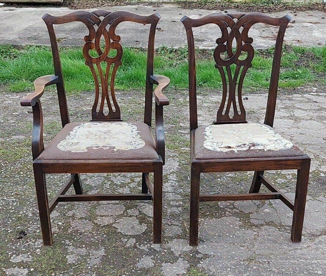Pair Of Antique His & Hers Chairs, One Being A Carver