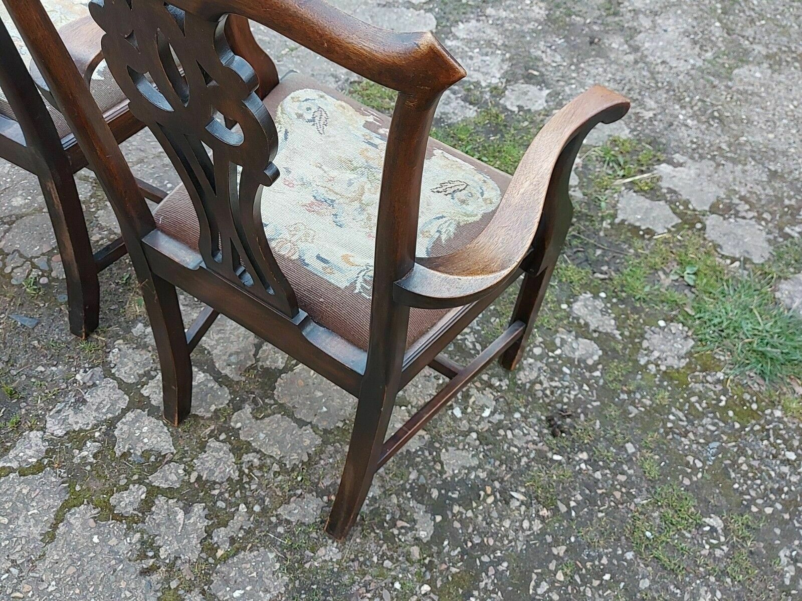 Pair Of Antique His & Hers Chairs, One Being A Carver photo vintage