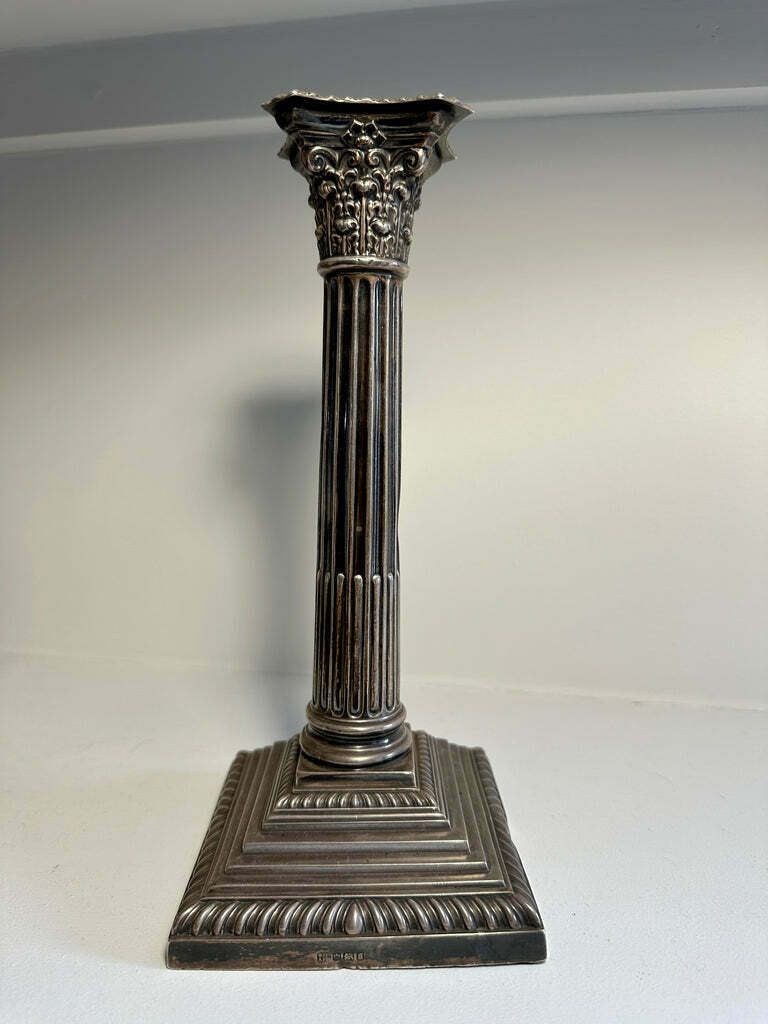 Beautiful Antique Sterling Silver Georgian Corinthian Candle Stick By Renowned Silversmiths Fordham & Faulkner photo 450.0