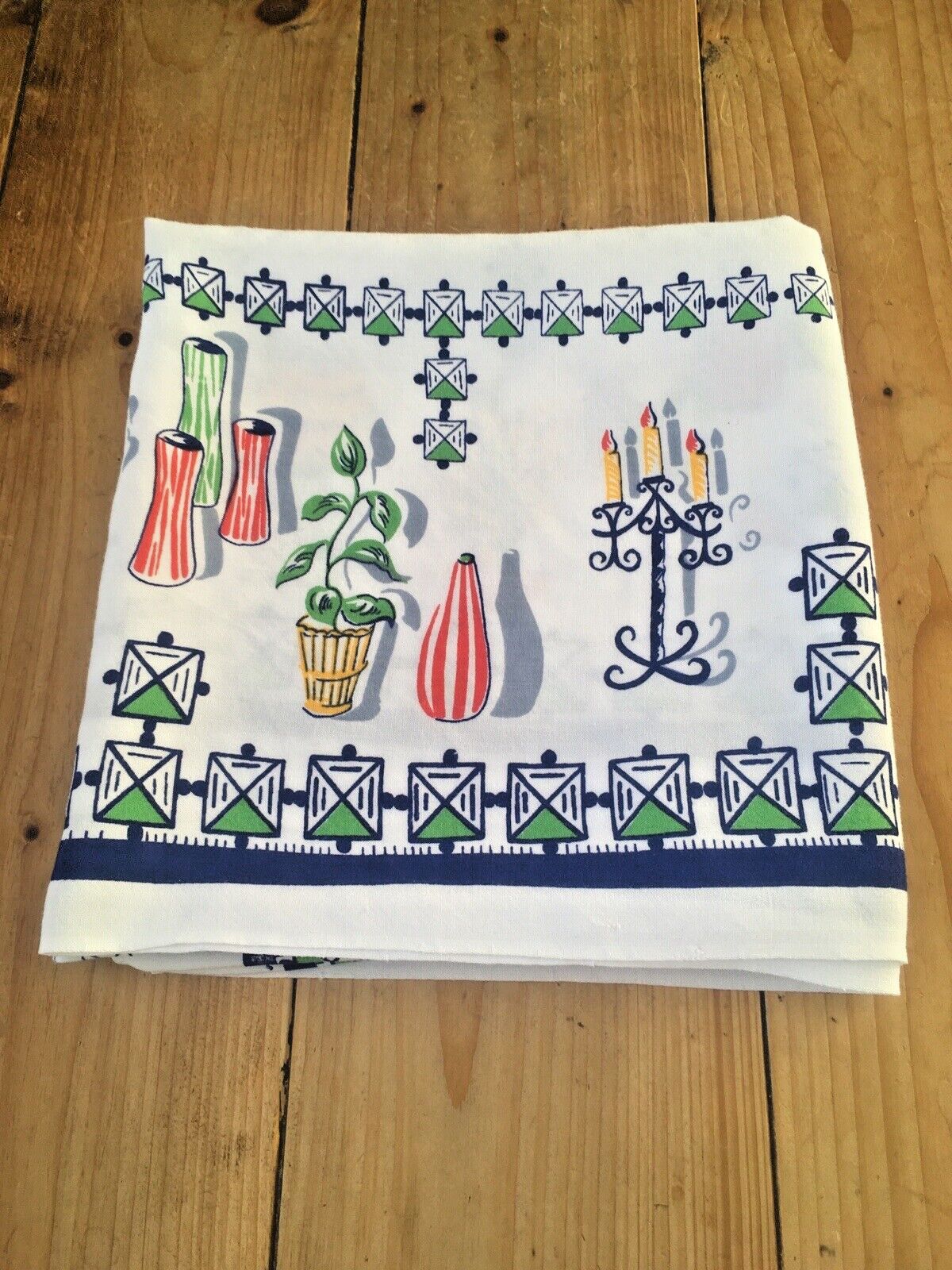 photo buy Mid Century Modern 50's Furnishings Square Colourful Table Cloth Vintage Retro
