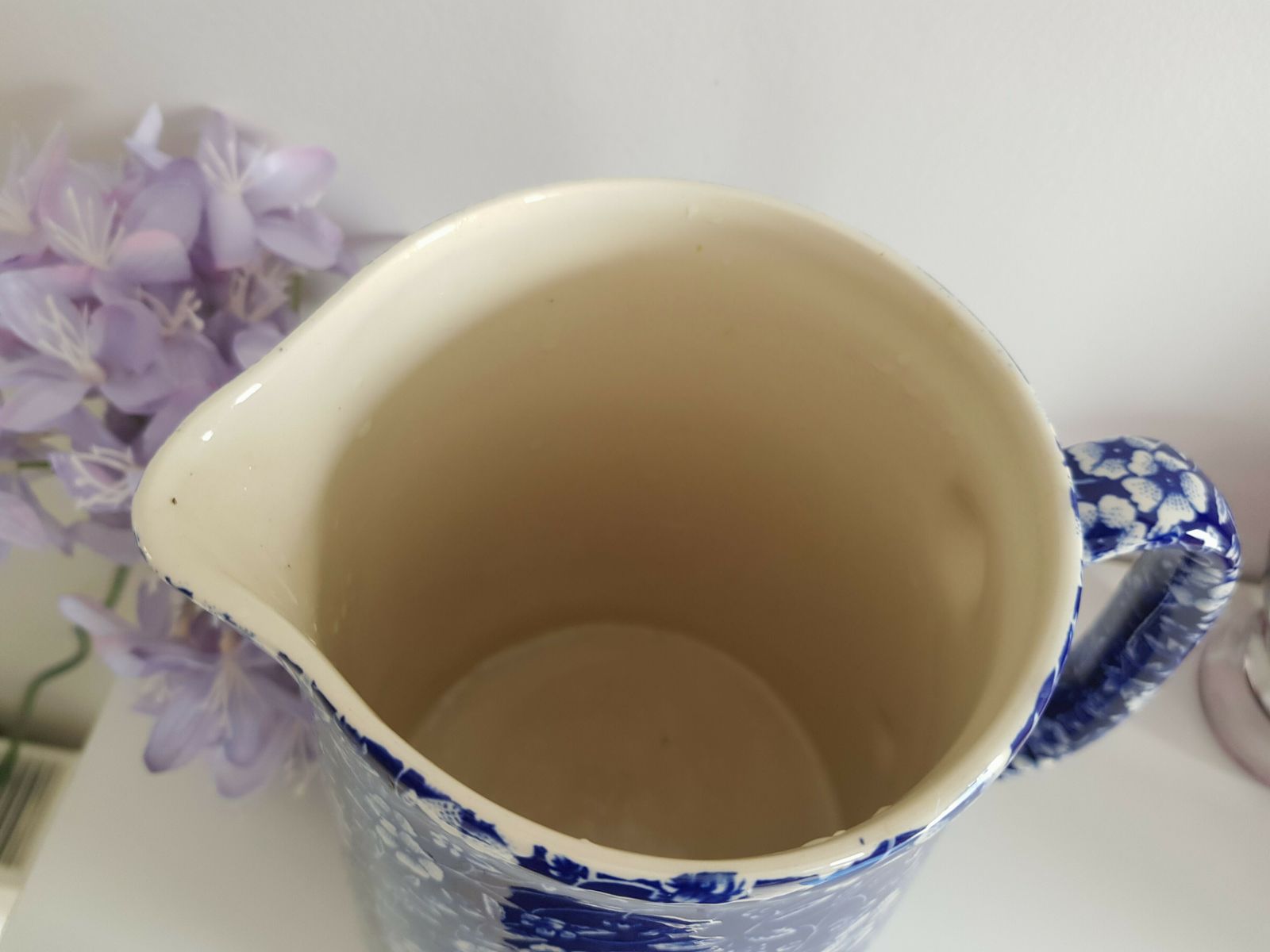 Large Heron Cross Pottery Jug Vase In Blue Calico photo vinterior
