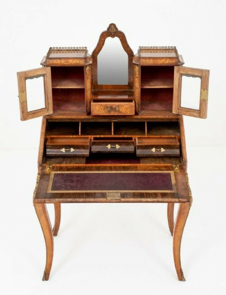 Antique French Desk   Walnut Bonheur De Jour 1860 photo vintage