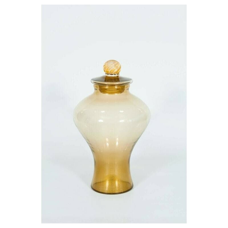 Pair Of Italian Vases In Transparent Murano Glass And 24 Karat Gold photo furniture