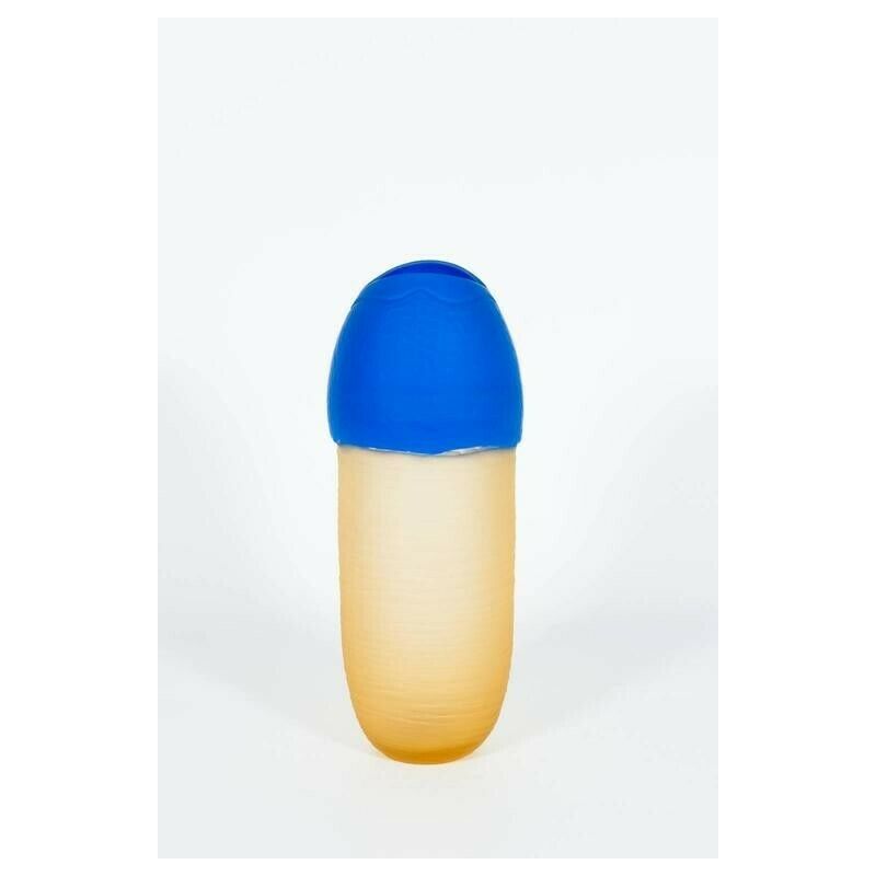 Italian Erotic Sculpture In Blown Murano Glass Light Amber & Blue 1990s photo furniture