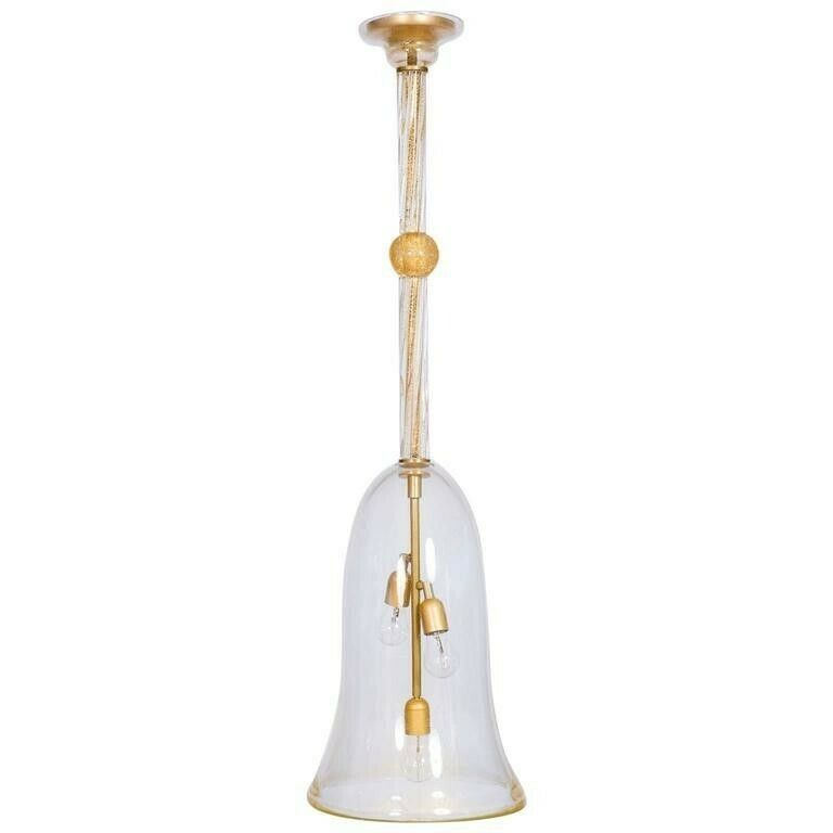 Italian Flush Mount In Blown Murano Glass Clear Color And 24k Gold, 21st