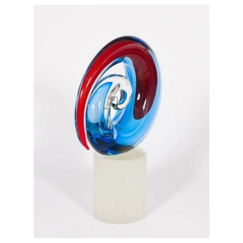 Italian Venetian, Sculpture, Blown Murano Glass, Red Blu, Romano Donà, 1990s photo furniture