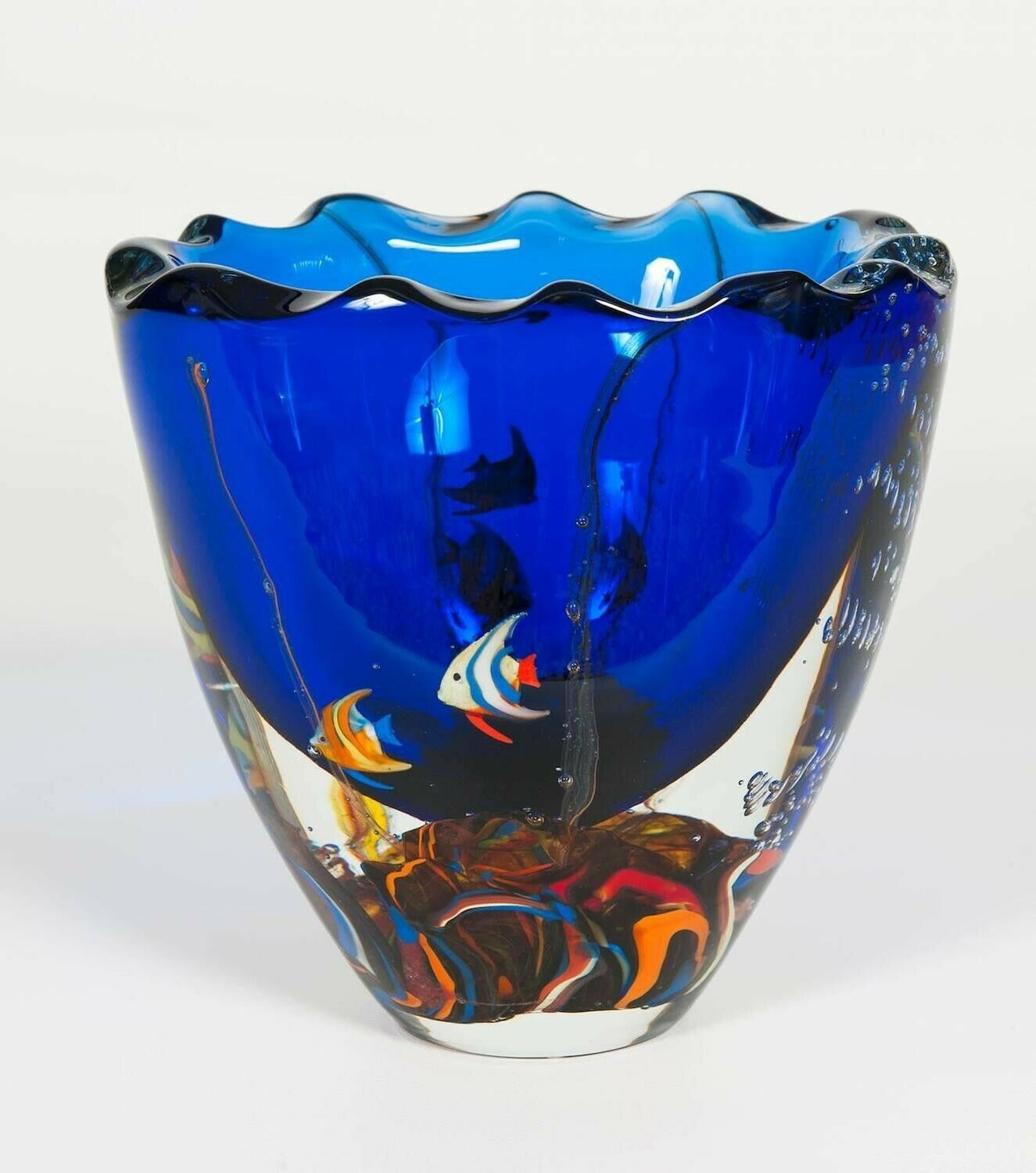 Massive Italian Vase Aquarium With Fishes In Blown Murano Glass 1980s photo furniture