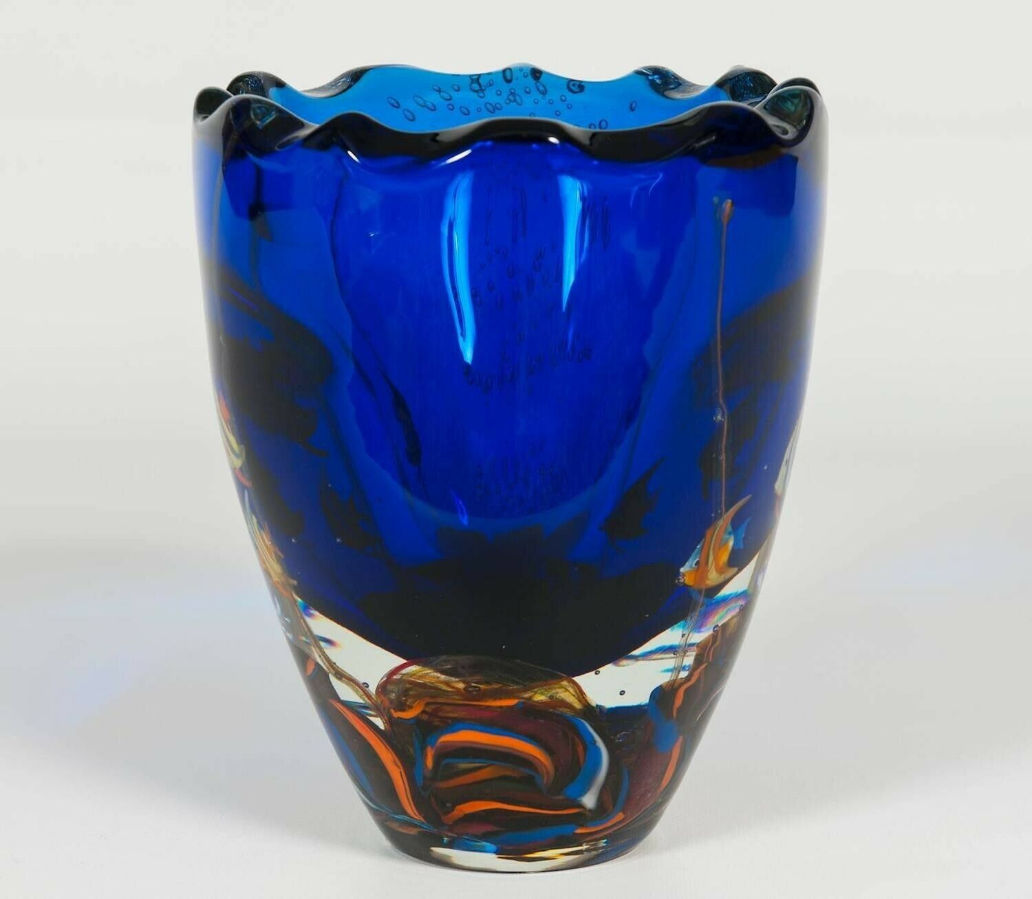 photo for sale Massive Italian Vase Aquarium With Fishes In Blown Murano Glass 1980s