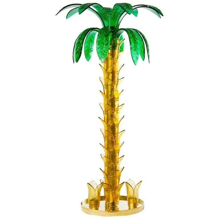 Palm Floor Lamp In Murano Glass Amber And Green Italy Contemporary