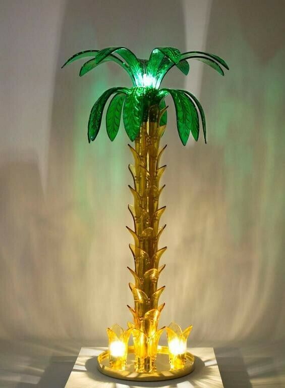 photo furniture Palm Floor Lamp In Murano Glass Amber And Green Italy Contemporary