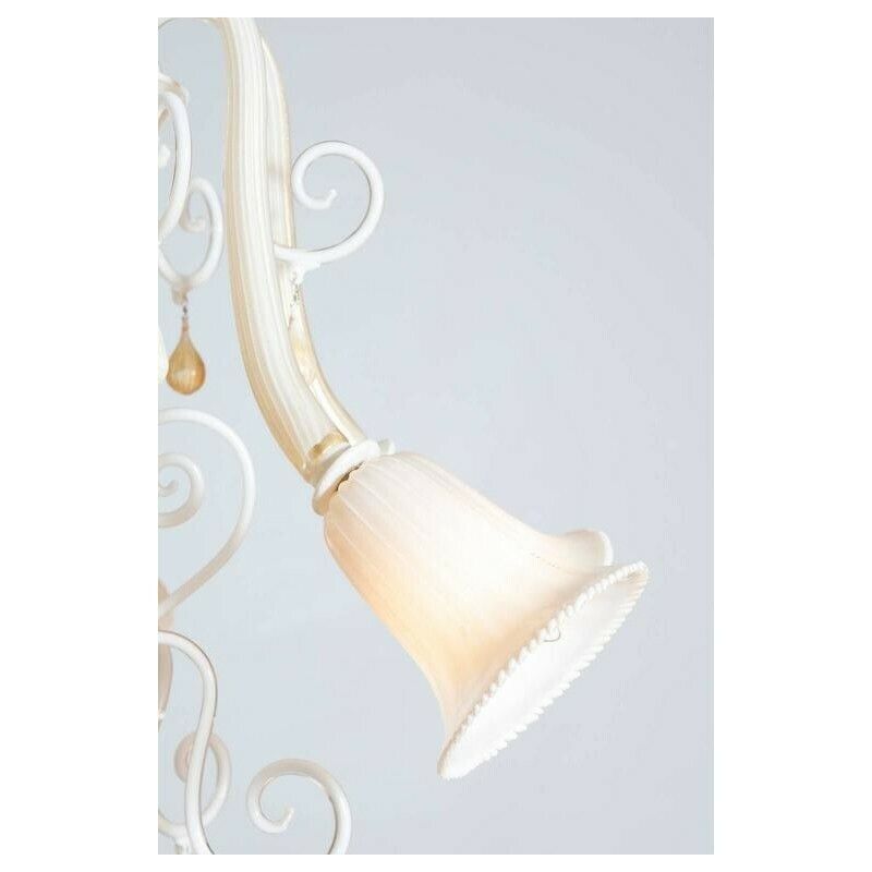 Italian Venetian, Chandelier Blown Murano Glass, Ivory & Gold 24k, Seguso, 1990s photo vintage