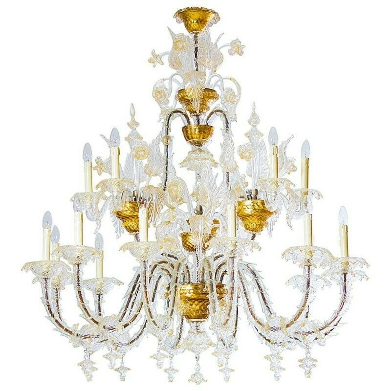 Italian Ca' Rezzonico Chandelier In Blown Murano Glass Gold 1950s