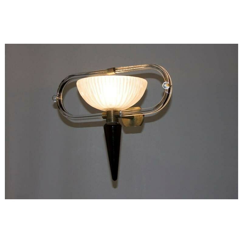 photo for sale Pair Of Sconces In Blown Murano Glass Black & White Camer Glass 1960s Italy