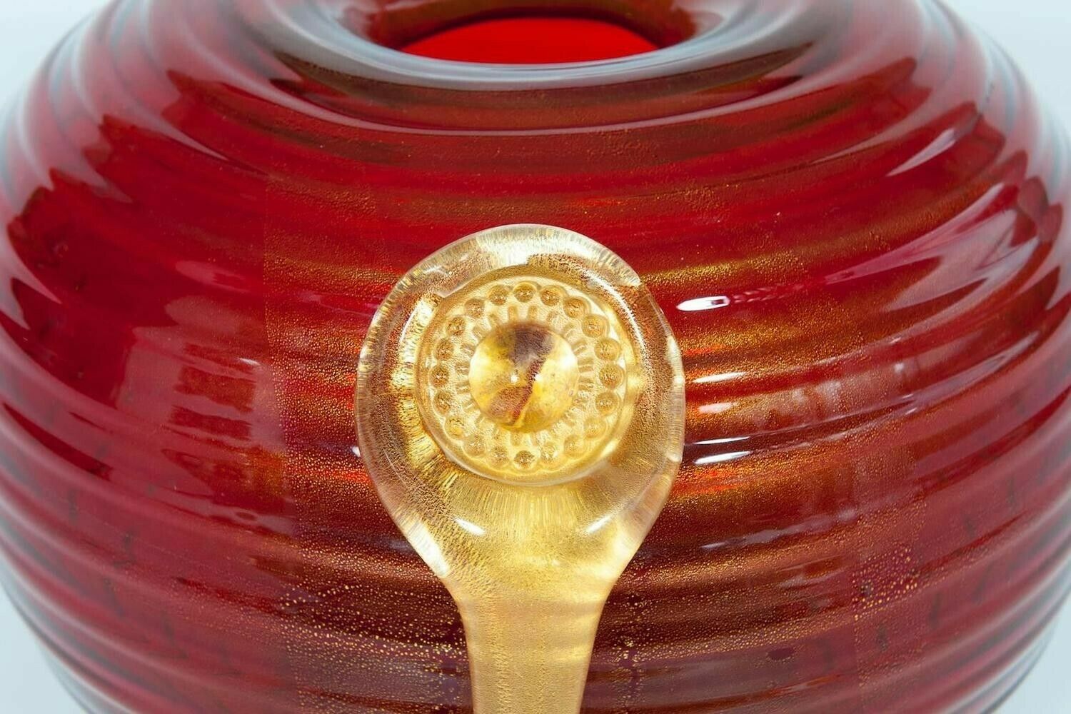 Massive Red And Gold Vase In Blown Murano Glass With Gold Drop, 1980s Italy photo Home Decor
