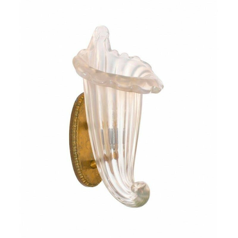 Set Of Four Iridescent Seashell Sconces In Blown Murano Glass 1980s photo for sale