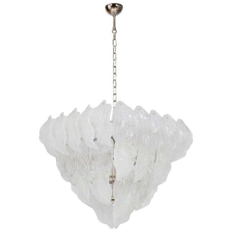 Italian Venetian, Flush Mount, In Blown Murano Glass, Transparent Leafs , 1950s