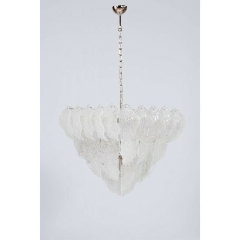 Italian Venetian, Flush Mount, In Blown Murano Glass, Transparent Leafs , 1950s photo Lighting